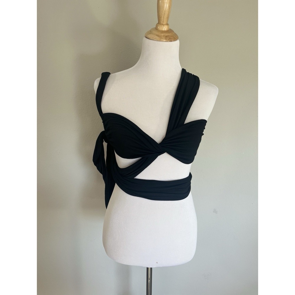 12th Tribe Black Wrap Bandeau Style Top Size L MULTIPLE WAYS TO STYLE 153"x5.5"
